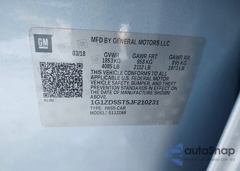 2018 Chevrolet Malibu Lt z USA, uszkodzony, nr VIN 1G1ZD5ST5JF210231